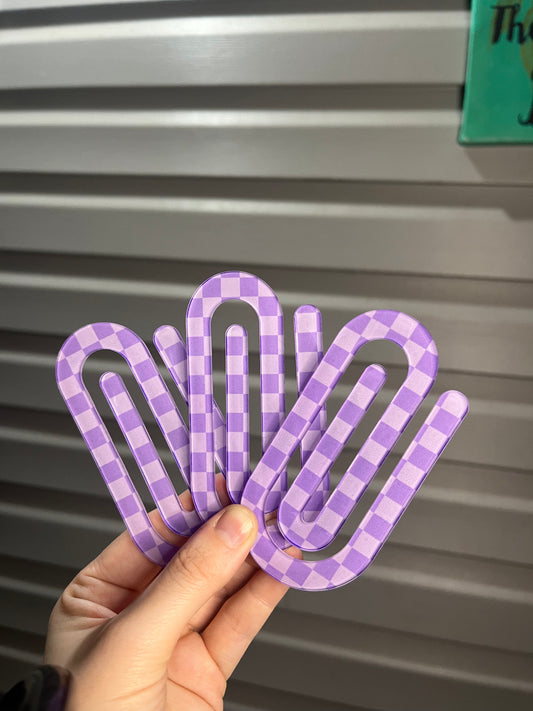 Purple Checkered Paperclip Bookmark