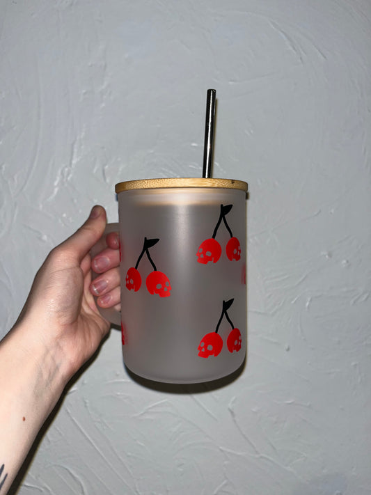 Cherry Skull Glass Mug