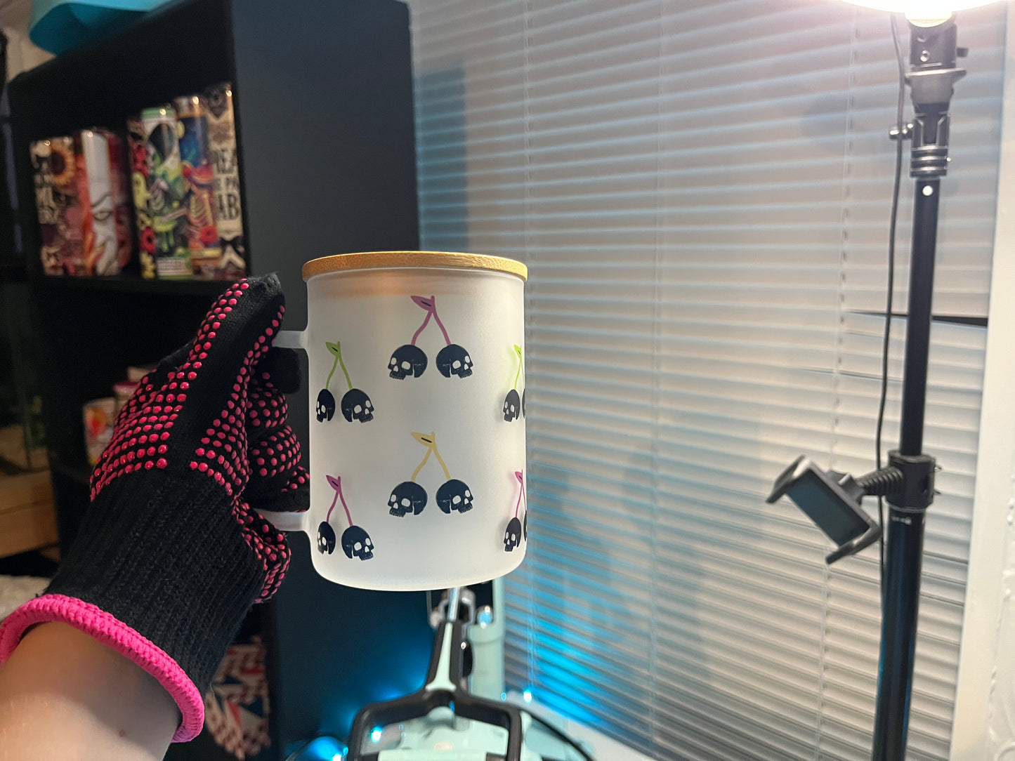 Halloween Cherry Skull Glass Mug