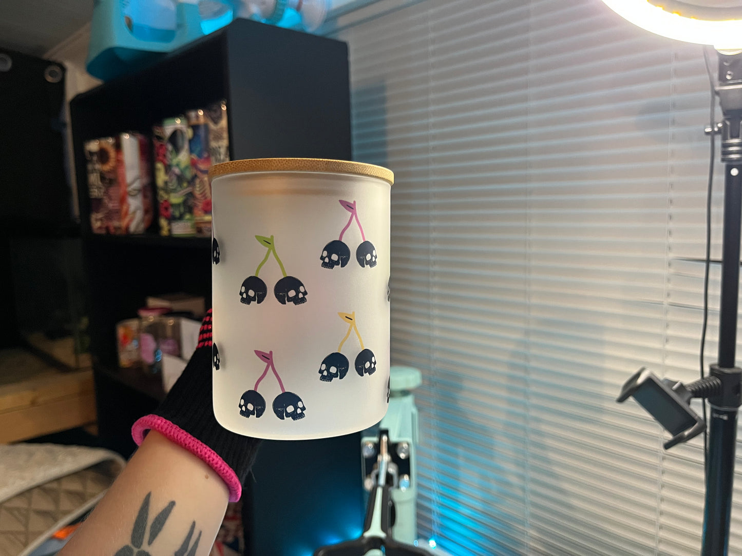 Halloween Cherry Skull Glass Mug