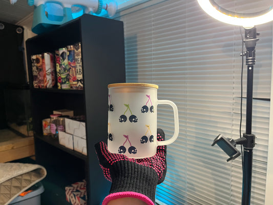 Halloween Cherry Skull Glass Mug